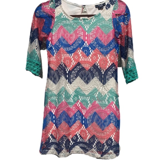 Sequin Hearts dress 3/4 sleeve multicolored chevron lace 12 - Picture 1 of 13